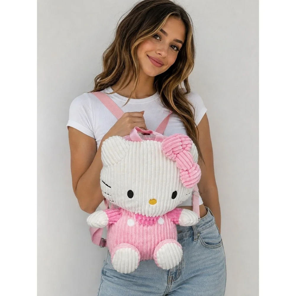 NWOT Sanrio Hello Kitty Plush Corduroy Backpack Pink White 2025 Kawaii